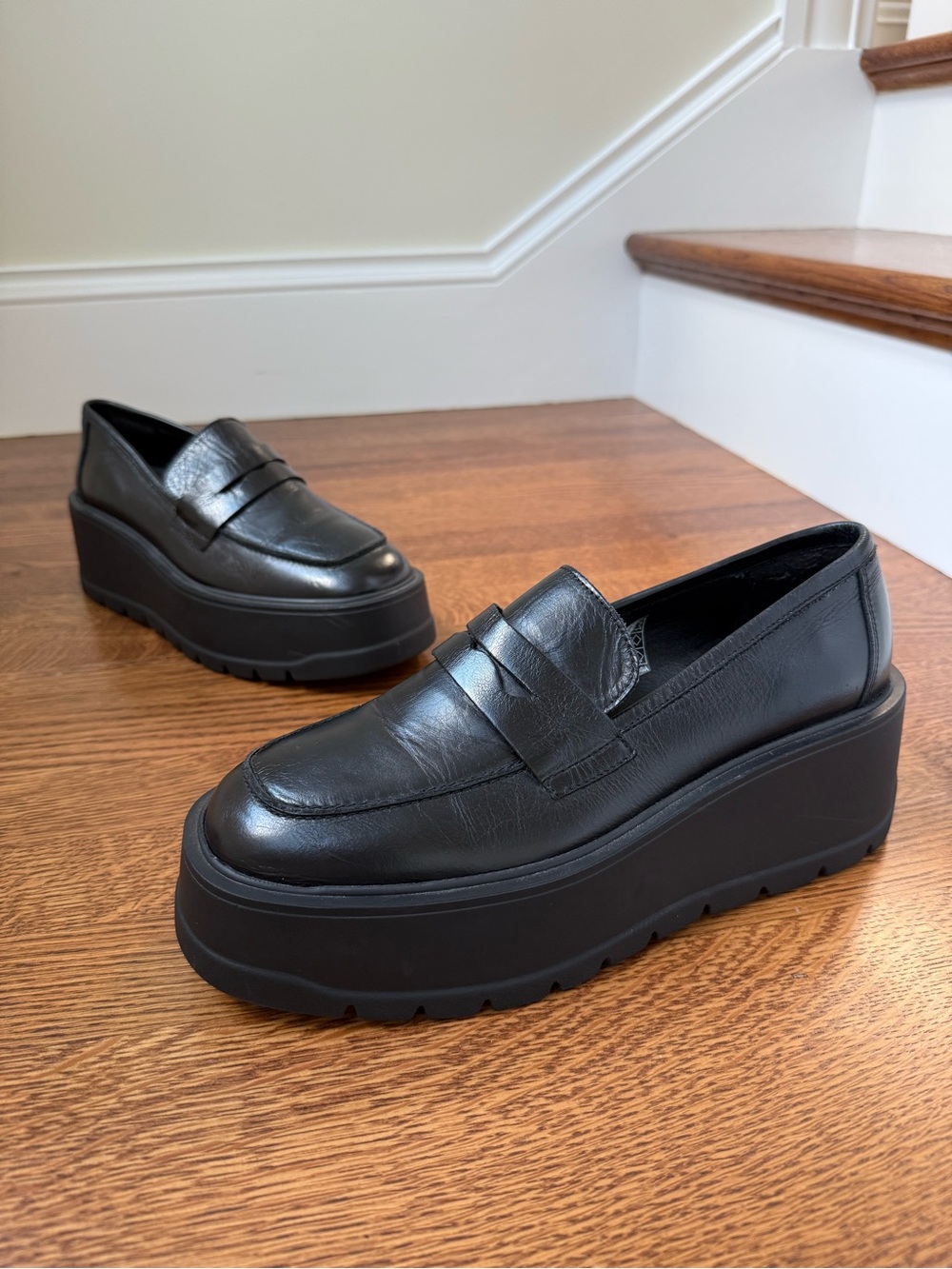 FREE PEOPLE Nico Platform Penny Loafers Black Leather Dark Academia 90s Y2K 40